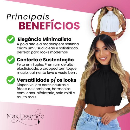 Cropped Balonê Suplex Premium Elegância Conforto Uma Peça