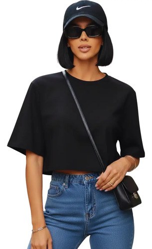 Cropped Feminino Baby Tee Over Algodão Manga Curta Casual