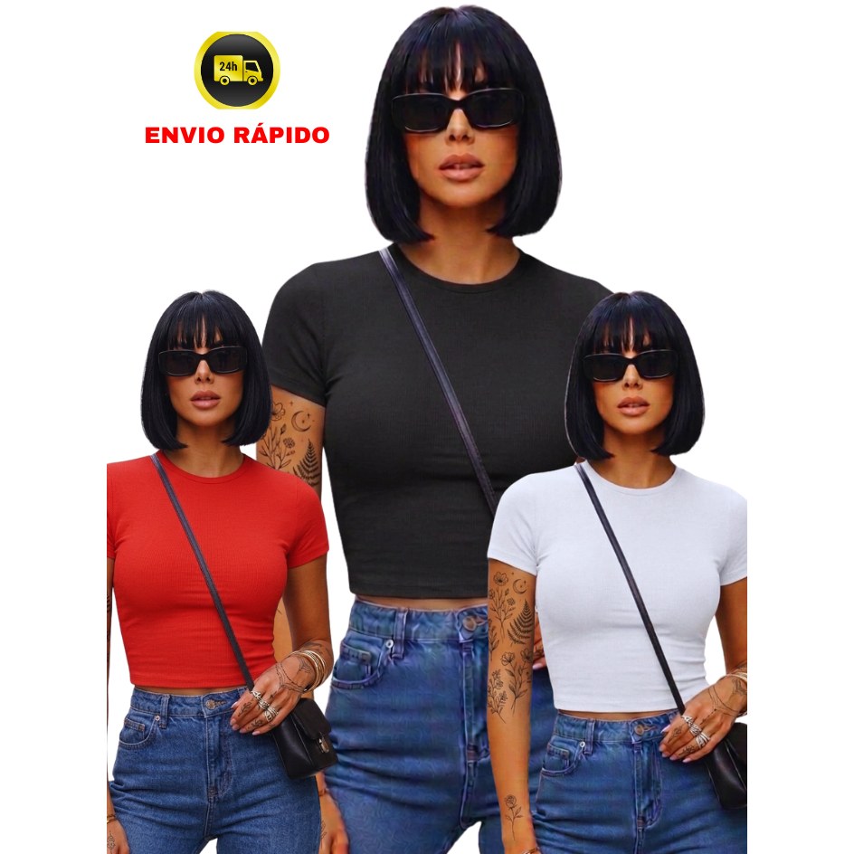 Kit 3 Croppeds Femininos Algodão Premium Básico Elegante