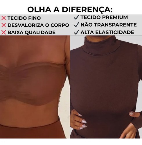 Body Feminino Manga Longa Gola Alta Costa Aberta Premium