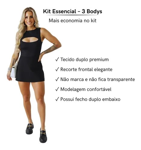 3 Body Feminino Basico Elegante Luxo Decote Suplex Premium