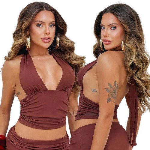 Cropped Feminino Multiforma Elegante Moda Gringa Suplex Luxo