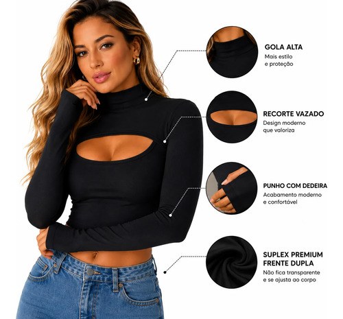 Cropped Feminino Mangalonga Dedeira Gola Alta Suplex Premium