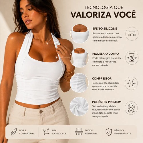Cropped Blusa Feminina Halter Decote Gringa Suplex Premium