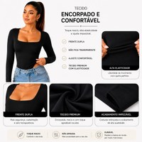 Body Feminino Manga Longa Gola Quadrada Suplex Premium