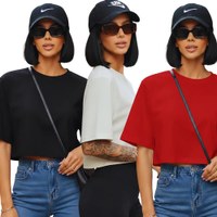 Kit 3 Cropped Feminino Basico Elegante Soltinho Moda Premium