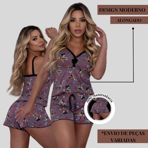 Pijama Baby Doll Short Feminino Modelador Moda Premium Luxo
