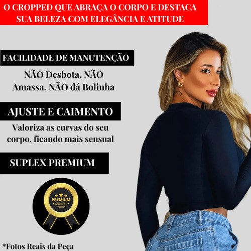 Cropped Manga Longa Vazado Com Dedeira Gringa Suplex Premium