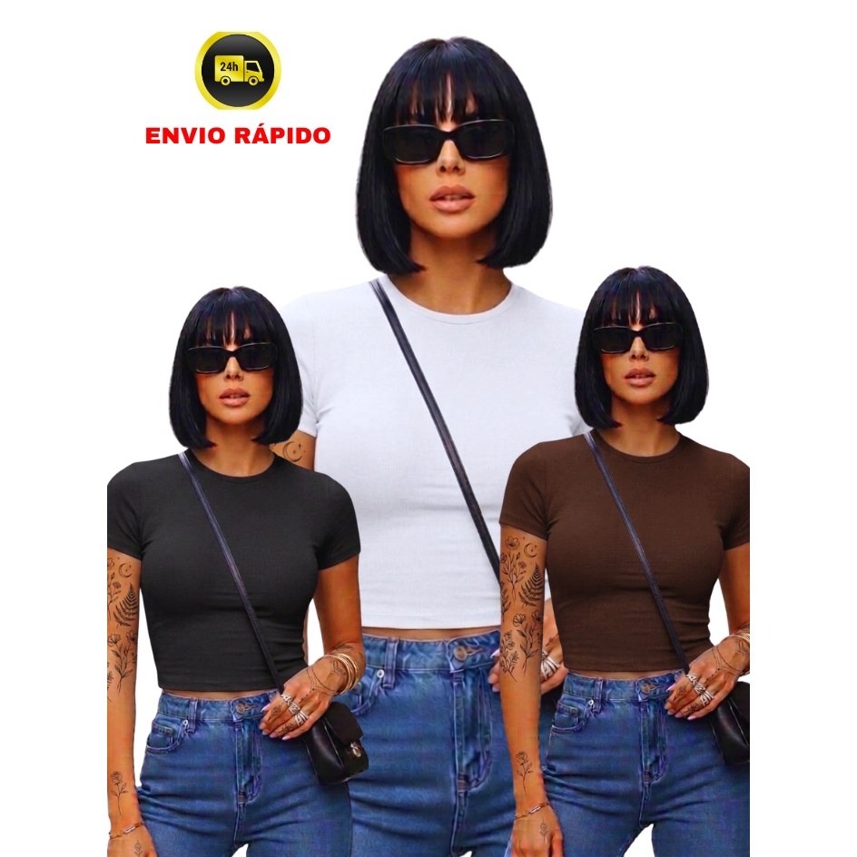 Kit 3 Croppeds Femininos Algodão Premium Básico Elegante