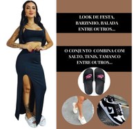Kit Saia Longa Fenda Cropped Elegante Gringa Suplex Premium
