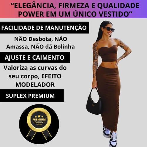 Conjunto Saia Longa Modeladora Gringa+ Top Faixa Suplex Luxo