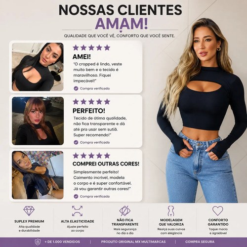 Cropped Feminino Mangalonga Dedeira Gola Alta Suplex Premium