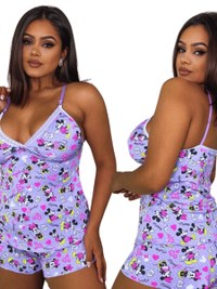 Pijama Baby Doll Short Feminino Lupo Personagem Stich Mickey