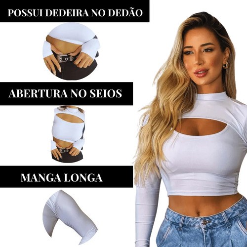 Cropped Manga Longa Vazado Com Dedeira Gringa Suplex Premium