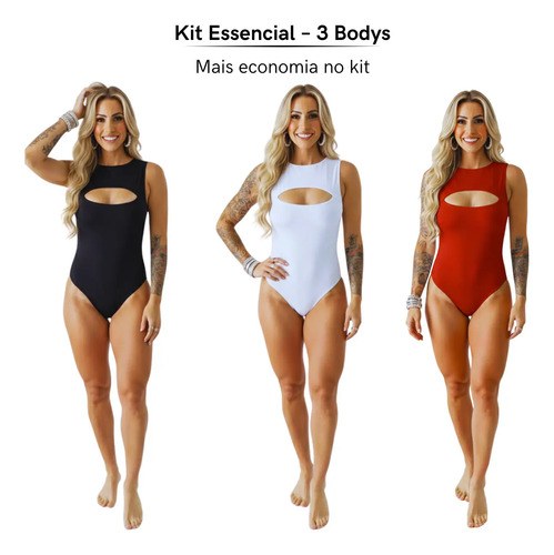 Kit 3 Body Feminino Básico Modelador Polimicro Confortável