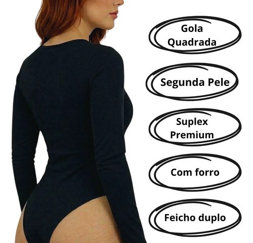 Body Feminino Manga Longa Gola Quadrada Forrado Inverno