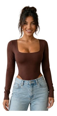 Body Feminino Manga Longa C/forro Decote Quadrado Luxo