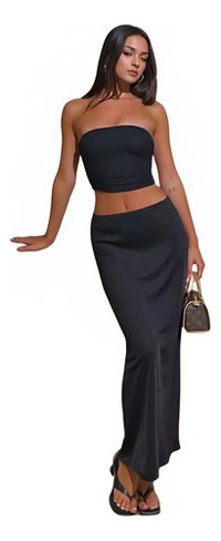 Conjunto Feminino Saia Longa Cropped Elegante Suplex Premium