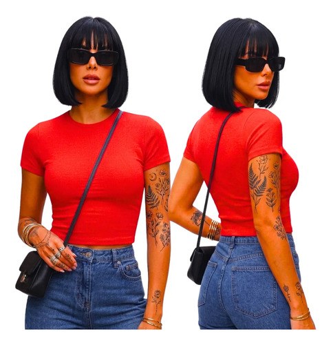 Kit 3 Cropped Blusa Básica Manga Curta Oversized Tshirt Lisa