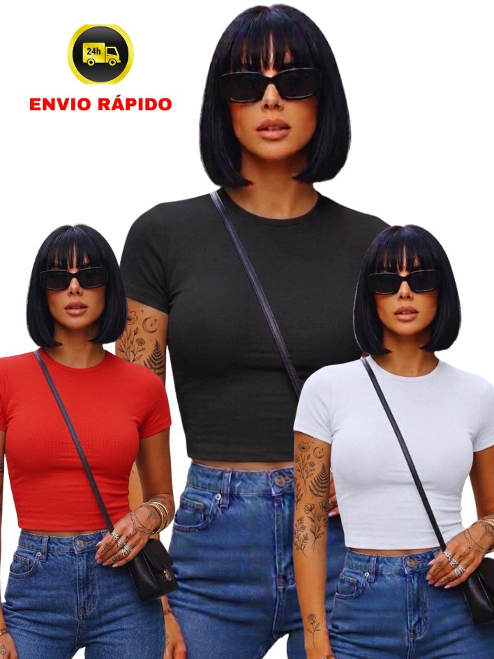Kit 3 Croppeds Femininos Algodão Premium Básico Elegante