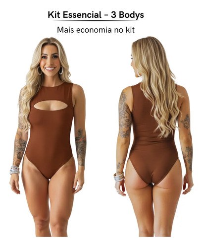 3 Body Feminino Basico Elegante Luxo Decote Suplex Premium