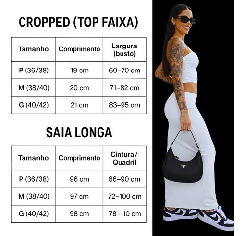 Conjunto Elegante Saia Longa Elegante Cropped Suplex Premium