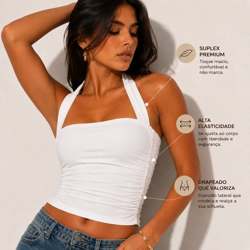 Blusa Cropped Feminino Modeladora Drapeada Frente Unica