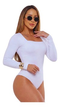 Body Feminino Manga Longa Segunda Pele Basico Elegante Luxo