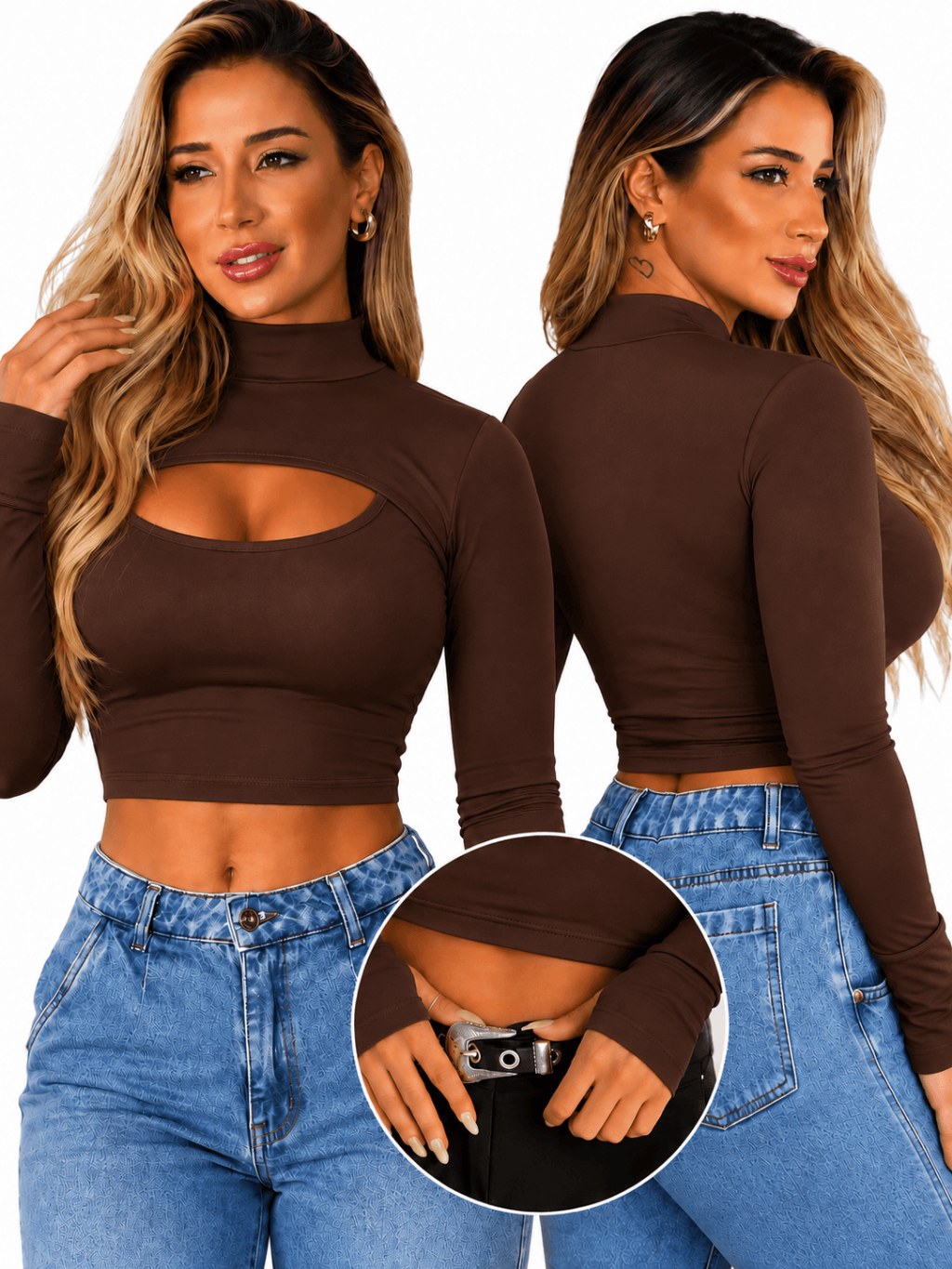 Cropped Feminino Manga Longa Abertura Frontal Suplex Premium