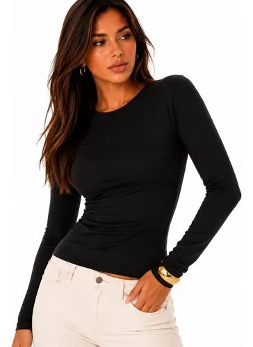 Blusa Feminina Manga Longa Segunda Pele Elegante Gola Careca