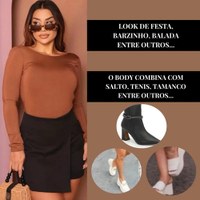 Body Feminino Modelador Manga Longa Costa Nua Moda Premium
