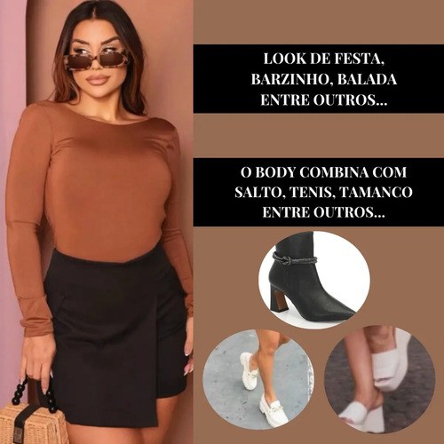 Body Feminino Modelador Manga Longa Costa Nua Moda Premium