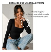 Body Feminino Manga Longa C/forro Decote Quadrado Luxo