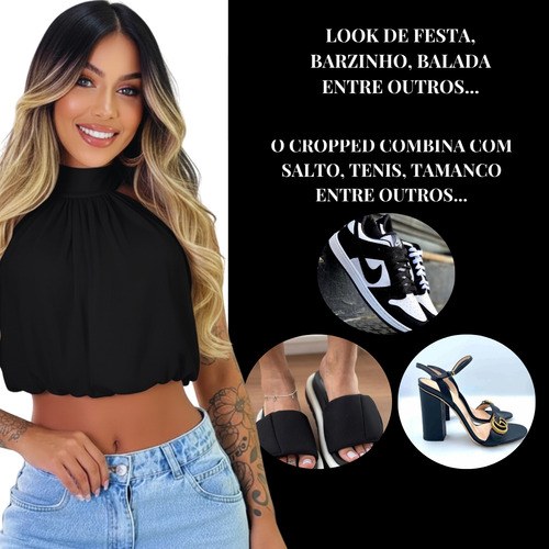 Cropped Balonê Feminino Soltinho Confortável Estiloso Marrom