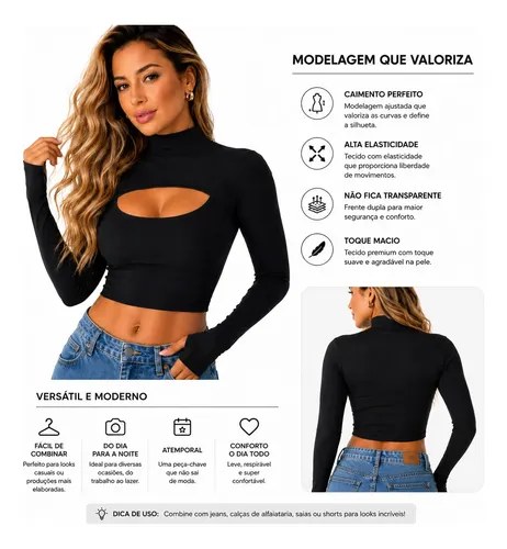 Cropped Feminino Mangalonga Dedeira Gola Alta Suplex Premium