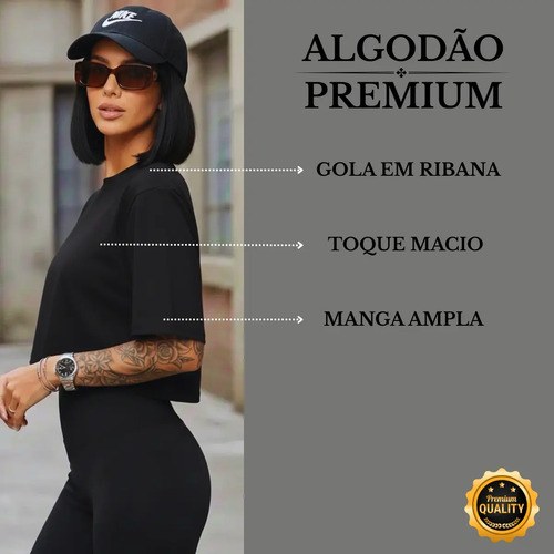 Cropped Feminino Baby Tee Over Algodão Manga Curta Casual