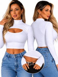 Cropped Feminino Manga Longa Abertura Frontal Suplex Premium