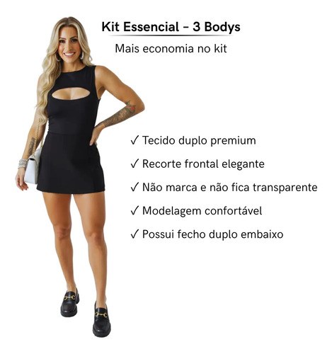 Kit 3 Body Feminino Essencial Basico Elegante Malha Premium