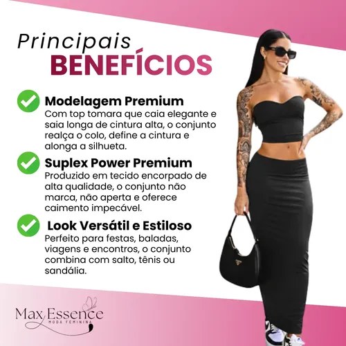 Conjunto Saia Longa Colada Top Faixa Elegante Suplex Premium
