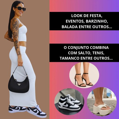 Conjunto Elegante Saia Longa Elegante Cropped Suplex Premium
