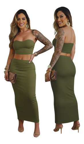 Conjunto Saia Longa Modeladora Gringa+ Top Faixa Suplex Luxo