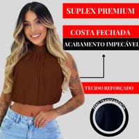 Cropped Balonê Feminino Soltinho Confortável Estiloso Marrom