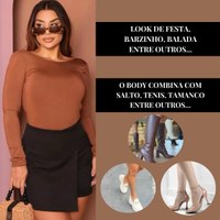 Body Feminino Elegante Manga Longa Costa Aberta Suplex Luxo