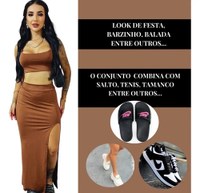Kit Saia Longa Fenda Cropped Elegante Gringa Suplex Premium