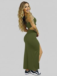 Conjunto Feminino Saia Longa com Fenda + Cropped Suplex Premium