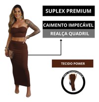 Conjunto Feminino Saia Longa Cropped Elegante Suplex Premium