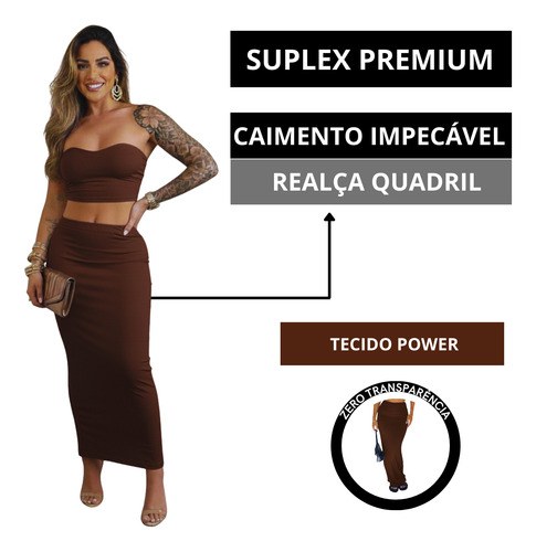 Conjunto Feminino Saia Longa Cropped Elegante Suplex Premium