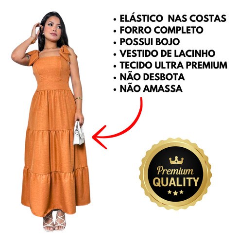 Vestido Longo 3maria Linho Lacinho No Ombro Linha Premium
