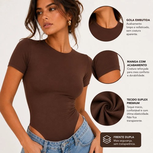 Body Feminino Manga Curta Modelador Forrado Suplex Premium