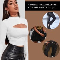 Cropped Gringa Gola Alta Manga Longa Blusinha Dedeira Luxo